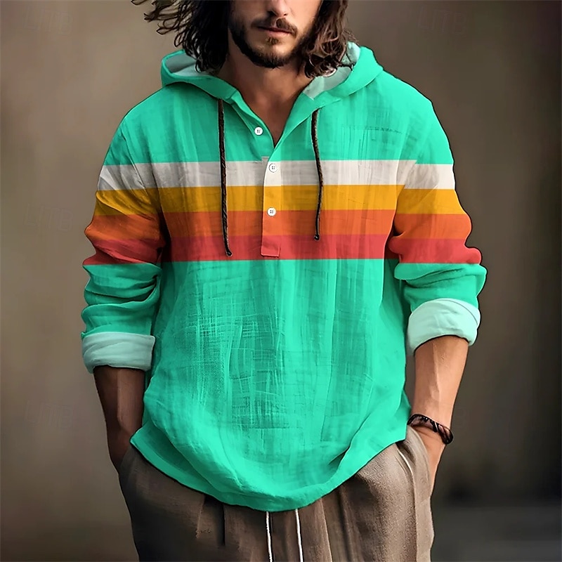 Herren Hemd Popover-Hemd Sommerhemd Freizeithemd Strandhemd Rosa Rote Blau Himmelblau Orange Langarm Streifen Mit Kapuze Urlaub Hawaiianisch Knöpfe Bekleidung Polyester Mode Lässig Bequem 2025 - $22.99 –P5