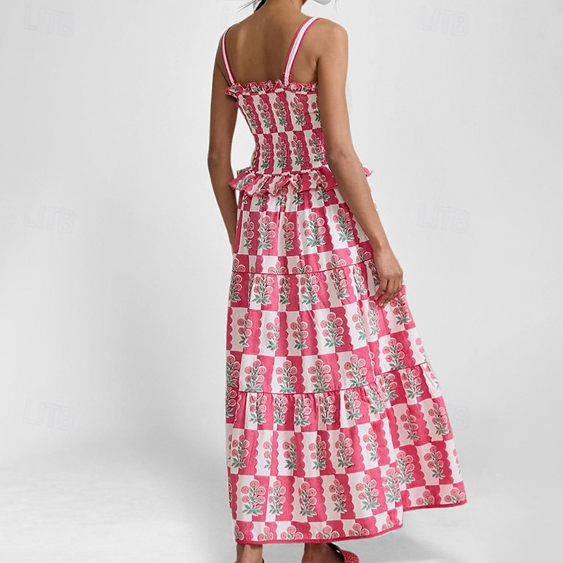 Damskie Sukienka midi Sukienka w kwiatki Sukienka Boho Sukienka z nadrukiem Moda Nowoczesny Na zewnątrz Urlop Święto Regularny Kwiat Bez rękawów Cienkie ramiączka Biały Rumiany róż Niebieski Lato 2025 - $25.99 –P3