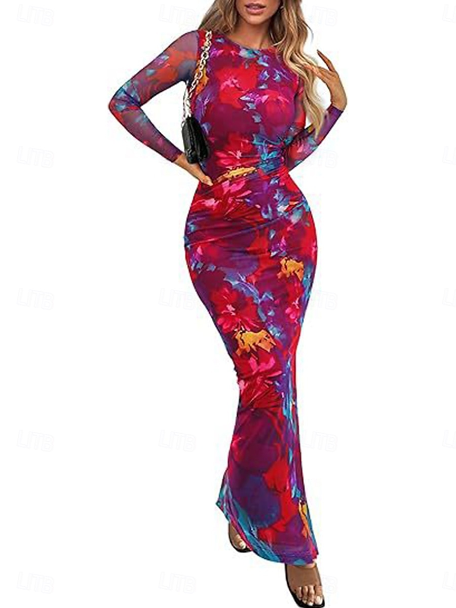 Női Midi ruha Boho esküvői vendégruha Elegáns Csehország Szexi Bodycon ruha Nyomtatott Hosszú ujj Terített nyak Világossárga Világos rózsaszín Bíborvörös aqua kék Tavasz Ősz 2025 - $26.99 –P5