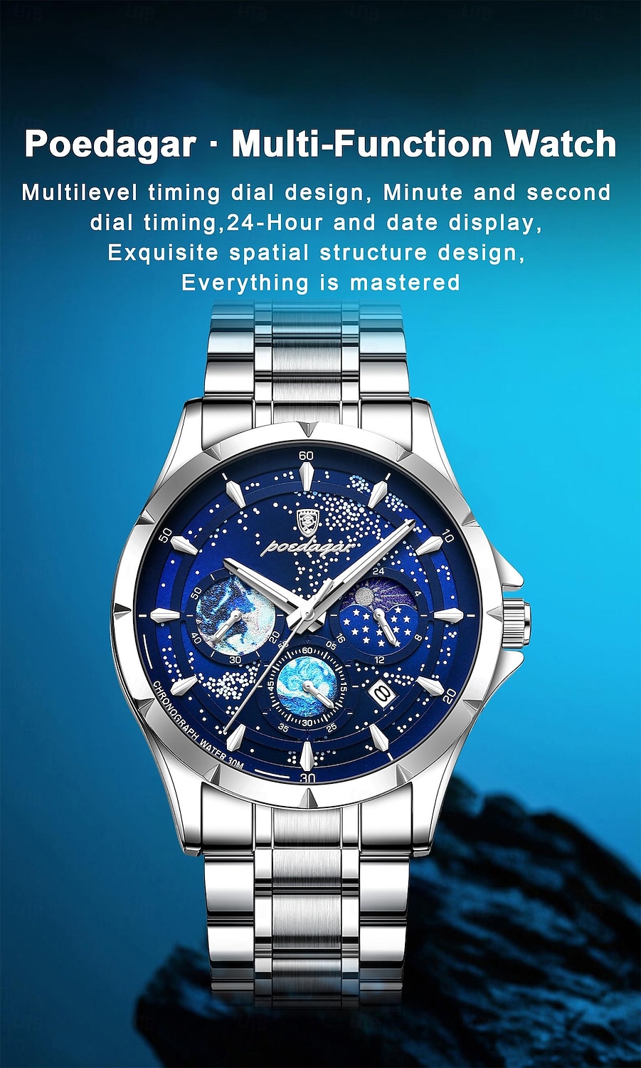 916 Men's Stainless Steel Watch – Luminous Dial, Multi-Function Quartz Movement, Calendar, 3ATM Waterproof, Elegant Business Style 2025 - $39.99 –P4