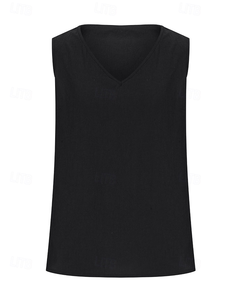 Dames Overhemd Linnen-geïnspireerde sets Blouse Effen Modern Casual Mouwloos V-hals Normale tops Dagelijks Feestdagen Zwart Blozend Roze Leger Groen Beige Grijs Zomer 2025 - $19.99 –P6