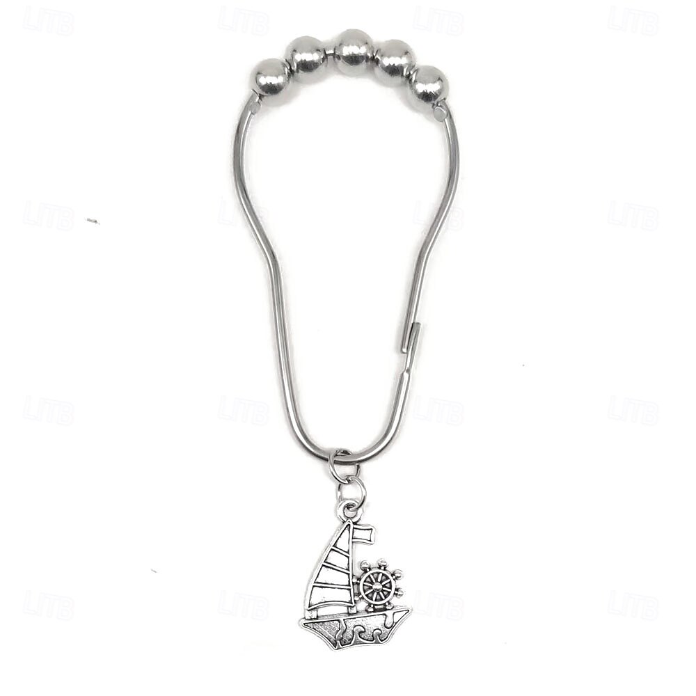 Nautical Shower Curtain Hook 1pc Rustproof Polished Chrome with Antique Silvery, Anchor & Rudder Pendants for Bathroom Decor 2025 - $9.49 –P6