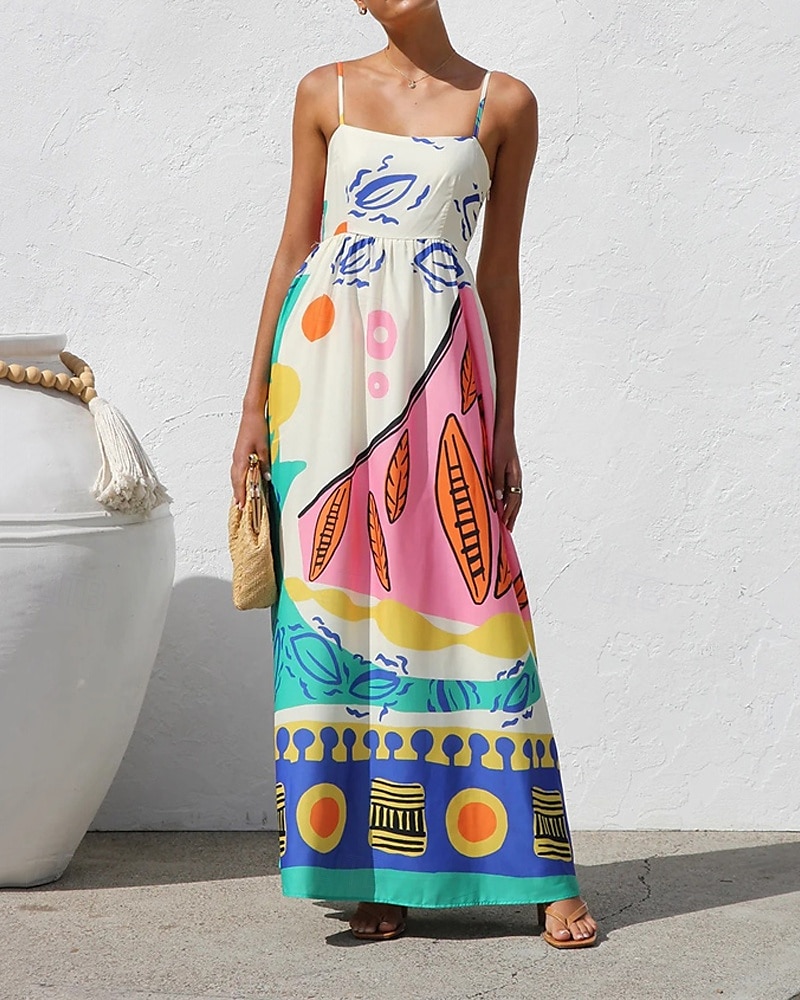 Pentru femei Rochie Lunga Rochie Maxi Rochii de in bumbac Rochie casual Rochie Slip Modă În aer liber Petrecere Concediu Fit regulat Bloc Culoare Fără manșon Bretele Spagheti Albastru piscină Vară 2025 - $38.99 –P4