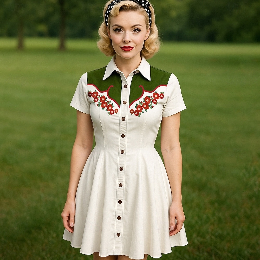 Retro 50. léta Mini Šaty na šaty Košilové šaty Kovbojka Tlačítko dolů 3D tisk Maškarní kostým Dámské Plesová maškaráda Dovolená Ležérní Čajový dýchánek Dospělé Šaty Léto 2025 - $29.99 –P6