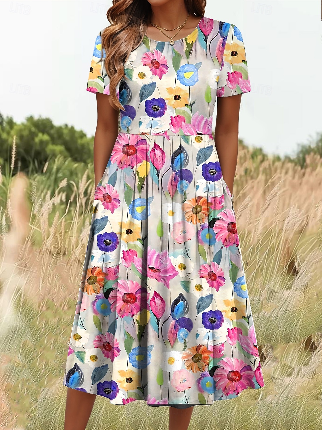 Damen Midikleid T-Shirt-Kleid A Linie Kleid Sommerkleid Urlaub Lässig Täglich Ausgehen Sommerkleid Normale Passform Blumen Grafik Halbarm Rundhalsausschnitt Weiß Dunkelpink Blau Sommer Frühling 2025 - $31.99 –P3