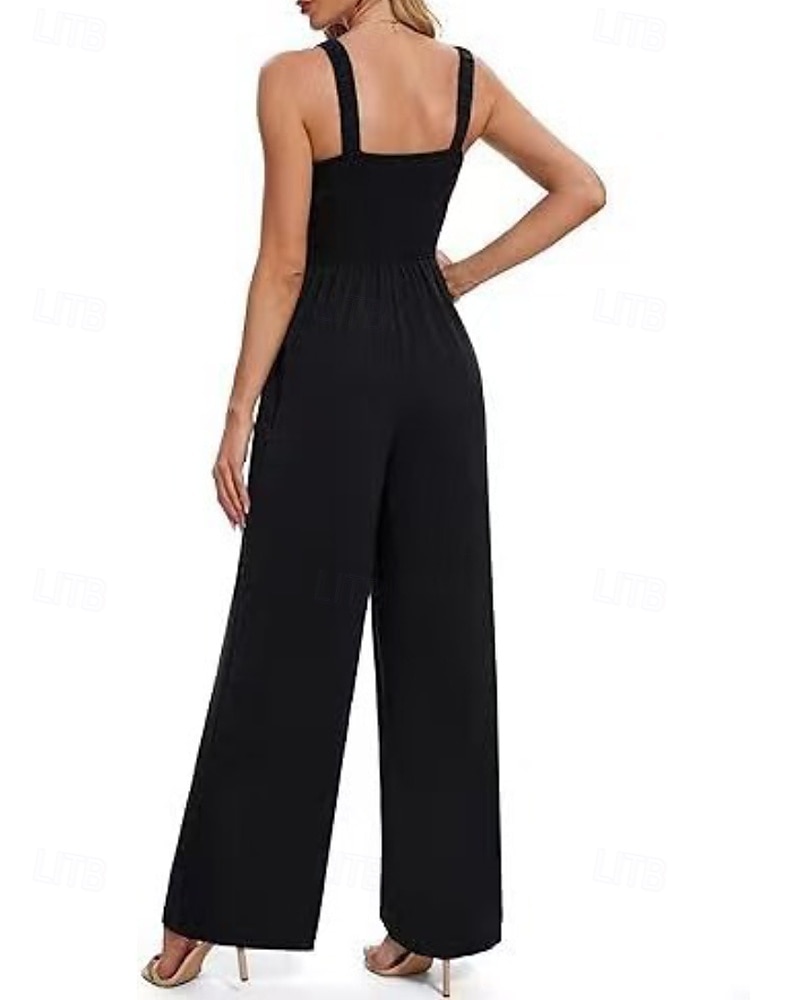 Women's Normal Jumpsuit Streetwear Solid Color Sleeveless U Neck Pocket Street Daily Regular Fit Black Wine Navy Blue Summer 2026 - $31.99 –P4