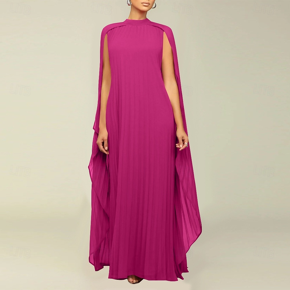 Abiti A-Line Quinceanera elegante abito formale matrimonio lunghezza al pavimento maniche lunghe scollo alto chiffon con pieghe del 2025 a $119.99 –P5
