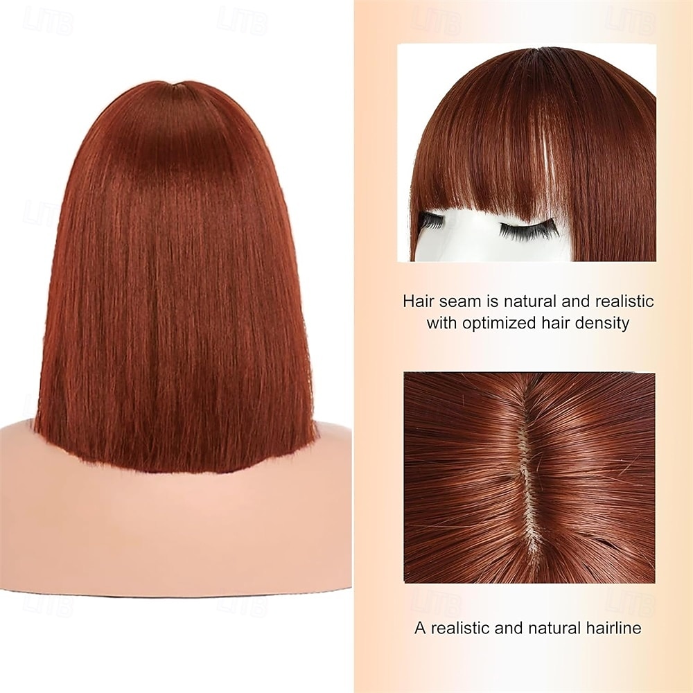 Short Straight Bob Auburn Wigs with Fringe Shoulder Length Hair Colorful Wig for Women Girls Heat Resistant Synthetic Wig for Cosplay Halloween Party 14 Inch 35cm Ginger Brown 2026 - $24.99 –P3