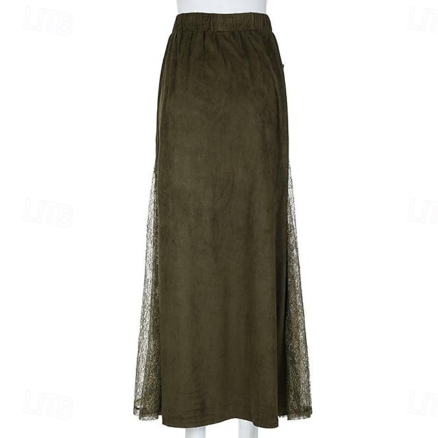 Damen Rock Schwingend Spitzenrock Lässig Boho Maxi Mittlere Taille Röcke Einfarbig Spitze Urlaub Ferien Grün Sommer Polyester 2025 - $28.99 –P9