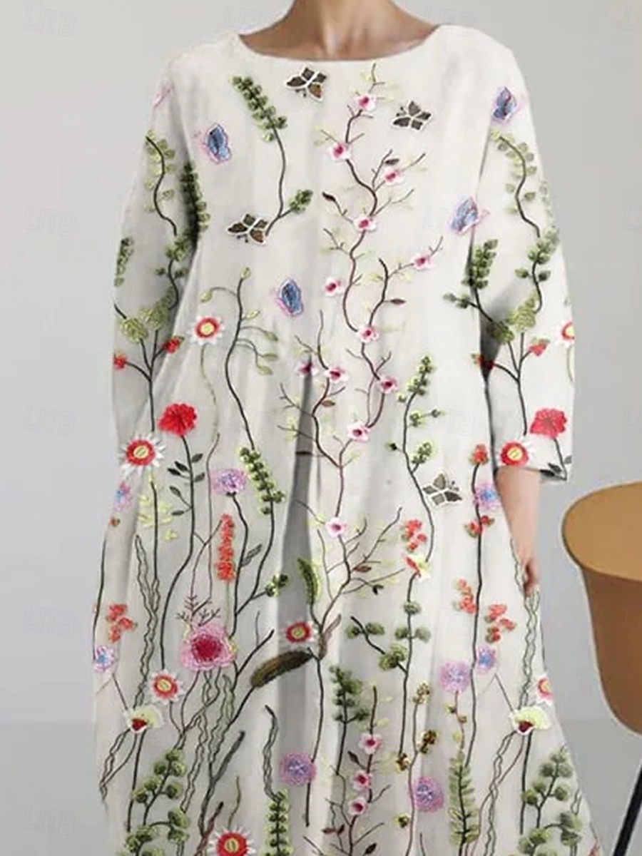Damskie Sukienka maxi Sukienka letnia Sukienka A line Letnie sukienki Urlop Codzienny Styl plażowy Codzienny Święto Wyjściowe Luźna Kwiaty Graficzny Długi rękaw Półgolf Łódeczka Niebieski Zielony 2025 - $36.99 –P2