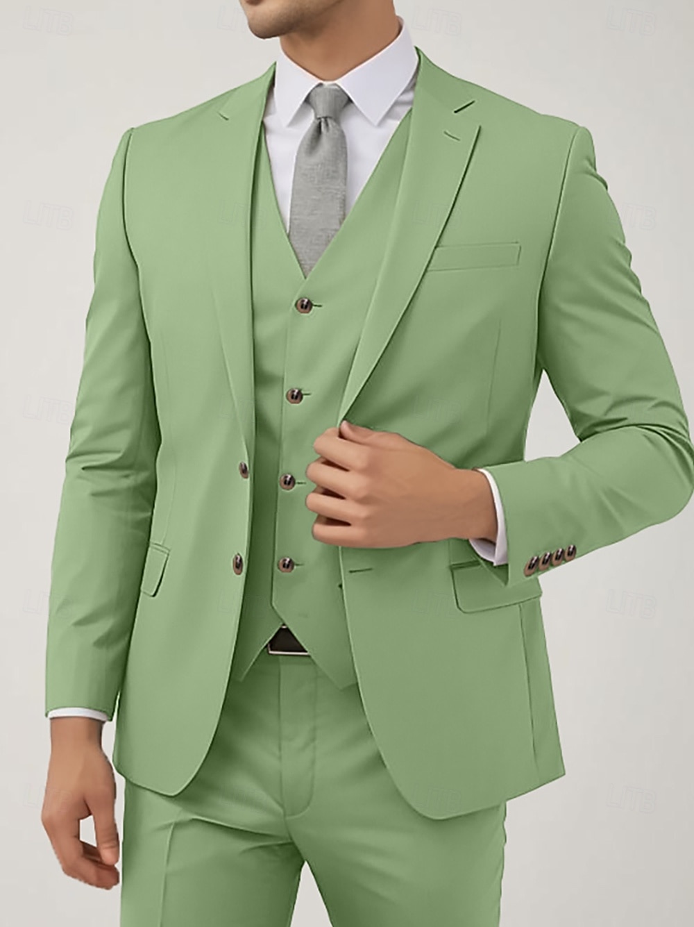 De los hombres Boda Negocio Trajes Salvia Moda Formal Color sólido Estándar Juego de 3 piezas Recto 2 botones 2025 - $122.99 –P2