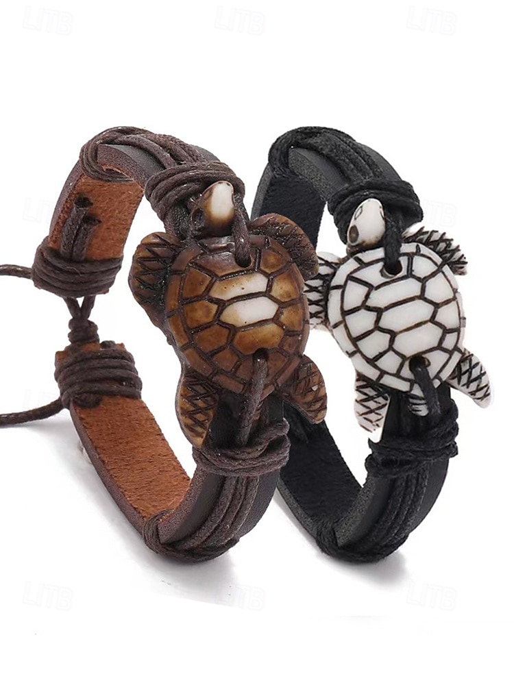 Herren-Vintage-Lederarmband mit Schildkrötenmotiv – verstellbares Armband für Strand, Sommer und Freizeit 2025 - $7.99 –P2