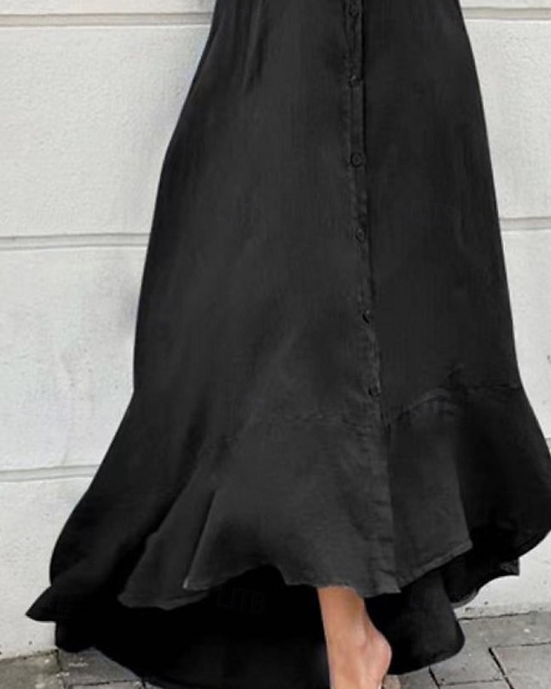 Pentru femei Rochie Lunga Rochie Maxi Rochii Tip Cămașă Rochie din in bumbac Clasic Modern În aer liber Concediu Ieșire Fit regulat Simplu Fără manșon Guler Cămașă Negru Alb Vară 2025 - $32.99 –P2