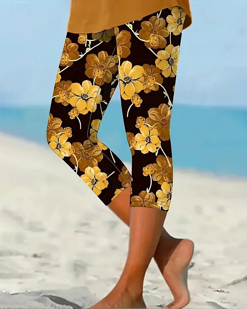 Femmes Pantalon capri Leggings Streetwear Occasionnel Longueur mollet Naturel Fleuri Imprimé Confortable Extérieur Extérieur Vacances Décontracté Quotidien Jaune Bleu Été Coupe régulière de 2025 ? $13.99 –P4