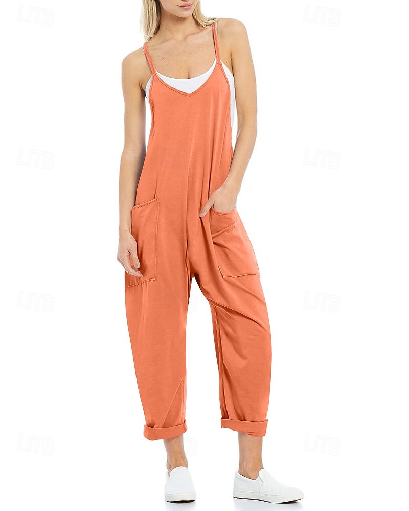 Femmes Normal Combinaison Occasionnel Couleur Unie Sans manches Col en V Avec Poches Sortir Week-end Coupe régulière Noir Vert Claire Vert Véronèse Été de 2025 ? $23.99 –P7