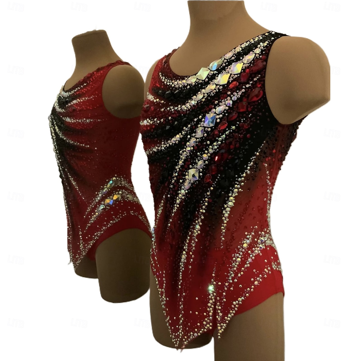 Dámský/dívčí dres na rytmickou gymnastiku, dres na krasobruslení, žlutý, s otvorem pro palec, barvení halo, vysoká elasticita, profesionální soutěžní bruslařské oblečení, krystaly/kamínky, bez rukávů 2025 - $507.89 –P1