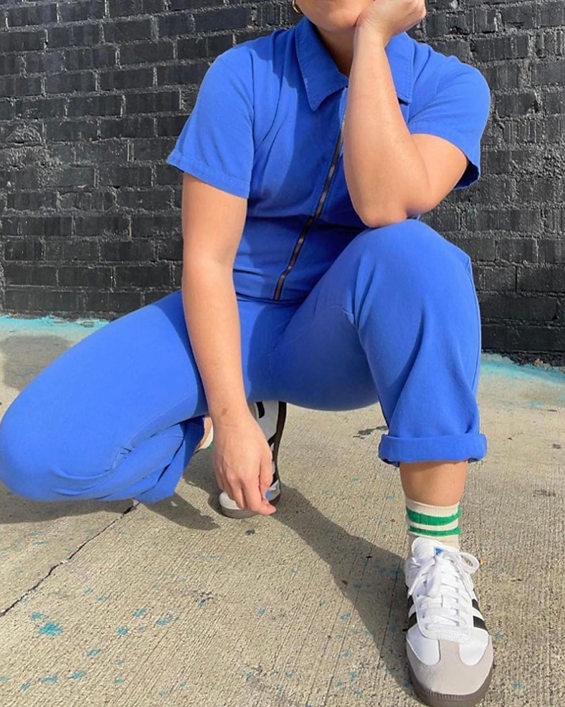 Damen Normal Overall Streetwear Einfarbig Kurzarm Hemdkragen Reißverschluss Ausgehen Wochenende Normale Passform Blau Schwarz Rosa Sommer 2026 - $31.99 –P6