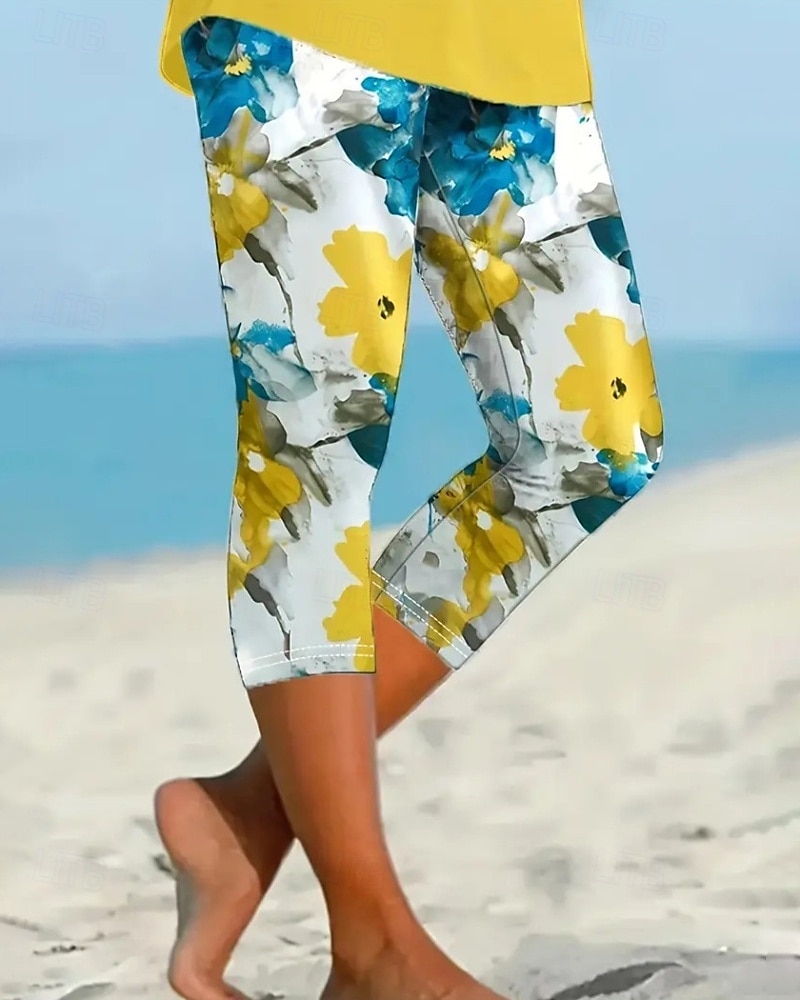 Femmes Pantalon capri Leggings Streetwear Occasionnel Longueur mollet Naturel Fleuri Imprimé Confortable Extérieur Extérieur Vacances Décontracté Quotidien Jaune Bleu Été Coupe régulière de 2025 ? $13.99 –P1