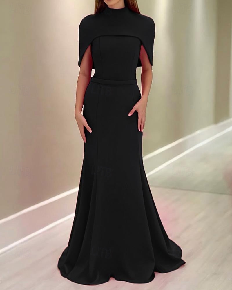 2-in-1 Cape Dress Hot Pink Mermaid / Trumpet Evening Gown Elegant Dress Formal Semi Formal Wedding Floor Length Sleeveless MocK Neck with Stretch Crepe 2025 - $155.99 –P5