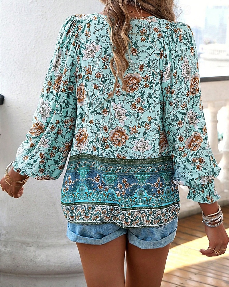 Damen Hemd Boho-Hemd Sommeroberteile Blume Täglich Stilvoll Lässig Langarm V Ausschnitt Normale Oberteile Arbeit Täglich Ferien Druck Rosa Marineblau Blau Frühling Herbst 2025 - $22.99 –P7