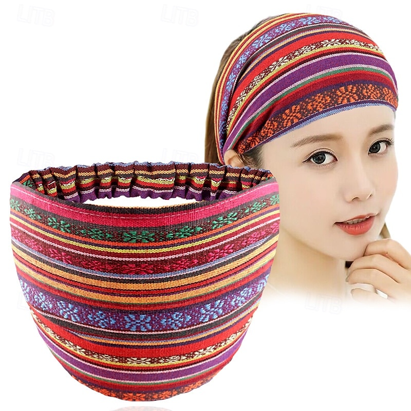 Boho Headbands for Women Girls Wide Hippie Hair Accessories Colorful Stripe Head Bands for Women's Hair Fashion Hairbands Turban Headwraps Non Slip 2025 - $8.49 –P15