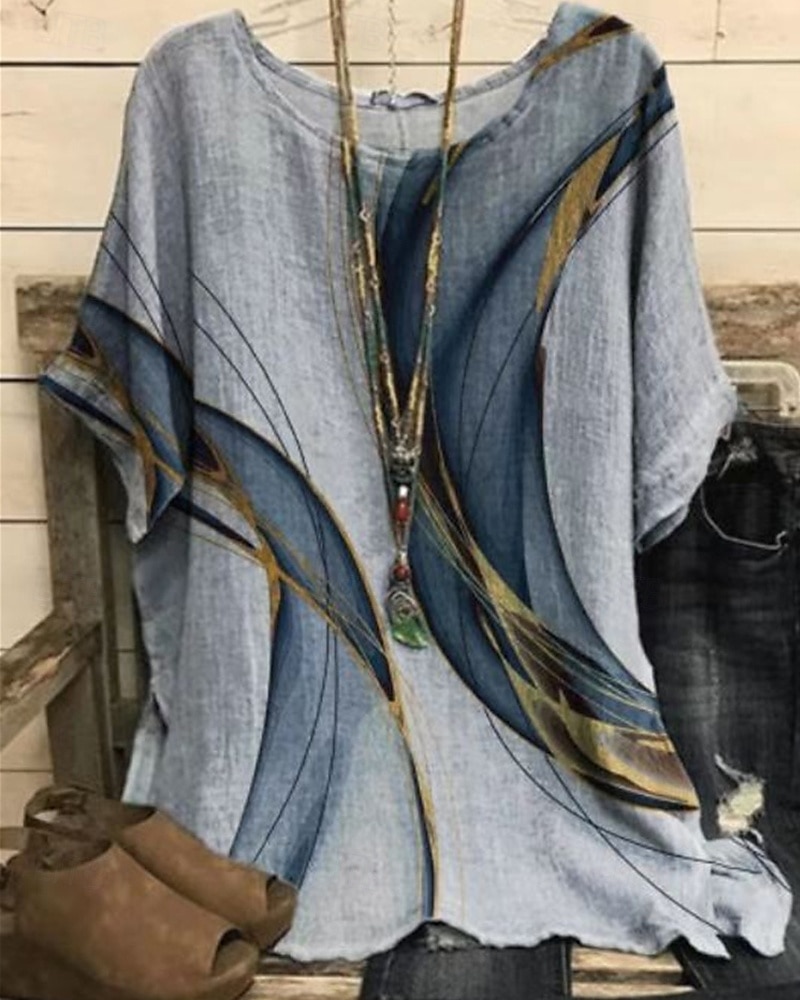 Dámské Košile Tričko Tričko Top Tisk Elegantní Módní Moderní Krátký rukáv Tričkový Běžné topy Denní Víkend Námořnická modř Vodní modrá Fialová Tmavě šedá Šedá Léto 2025 - $16.99 –P5