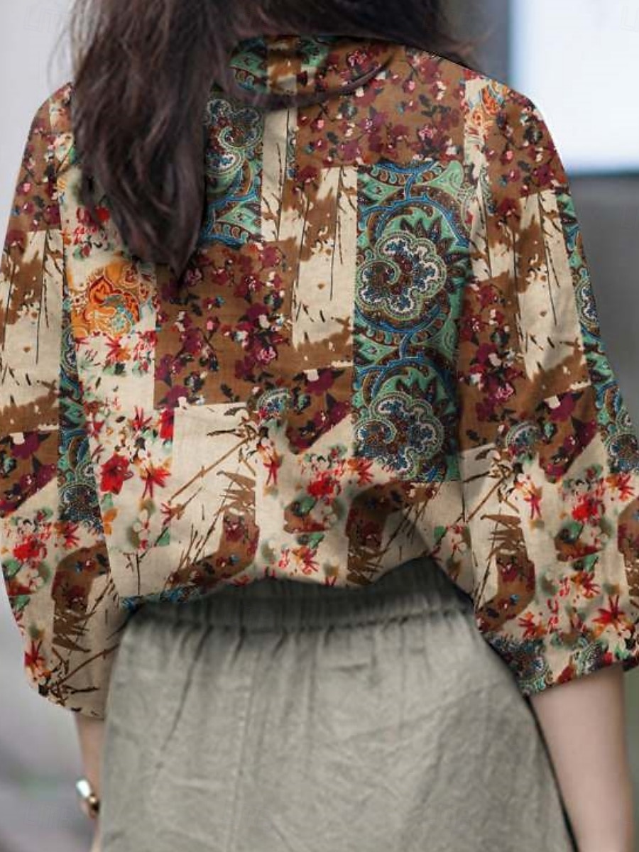 Dames Overhemd Bloemig Dagelijks Retro vintage Modern Lange mouw Overhemdkraag Normale tops Dagelijks Feestdagen Knop Afdrukken Rood blauw Khaki Zomer 2025 - $14.49 –P8