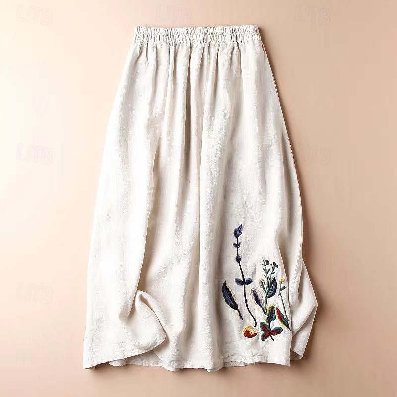 Femmes Jupe Évasé Basique Occasionnel Maxi Taille Basse Jupes Fleuri Broderie Micro-Élastique Vacances Rue Noir Amande Violet Vert Été Coton de 2025 ? $16.99 –P1