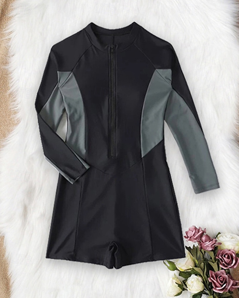 Γυναικεία Προστατευτικά Μαγιό Μονόχρωμο Μποστινό Φερμουάρ Προστασία από τον ήλιο UV UPF50+ Γρήγορο Στέγνωμα Μακρυμάνικο Μαγιό Σέρφινγκ Παραλία Θαλάσσια Σπορ Καλοκαίρι 2026 - $27.99 –P5