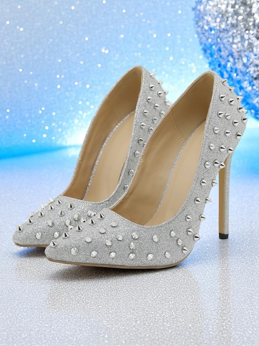 tocuri stiletto negre pentru femei cu accesorii cu ținte - tocuri înalte cu vârful ascuțit pentru petreceri în viața de noapte și cluburi 2025 - $54.99 –P2