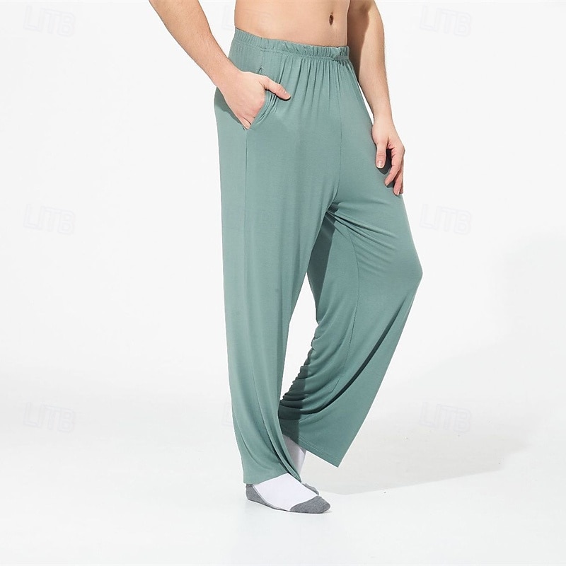 Herr Vardagsklädsel Lounge Byxor Ren färg Mode Klassisk Ledigt Hem Dagligen Säng Bomull Komfort Andningsfunktion Mjuk Byxa Elastisk midja Vår Höst Svart Ljusgrön 2025 - $16.99 –P18