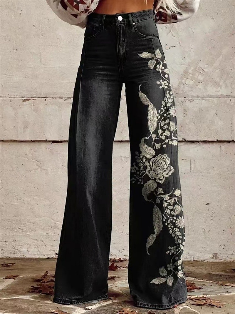 Retrò Vintage Boho Anni '70 Pantaloni Pantaloni a gamba larga Hippie Disco Vita alta Rinascita occidentale Stile jeans finti Per donna Carnevale Casual Quotidiano Festival Musicale Festa a tema retrò del 2025 a $35.99 –P3