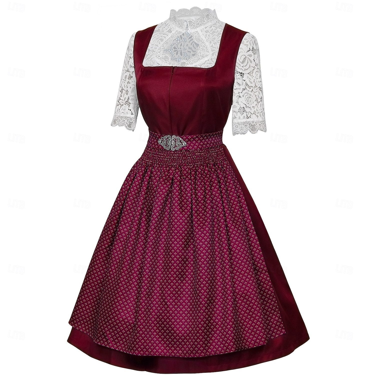 Φόρεμα Dirndl Γυναικείου Πράσινου Βαυαρίας με Ποδιά Σατέν και Μπλούζα Δαντέλας για το Oktoberfest 2025 - $55.99 –P14