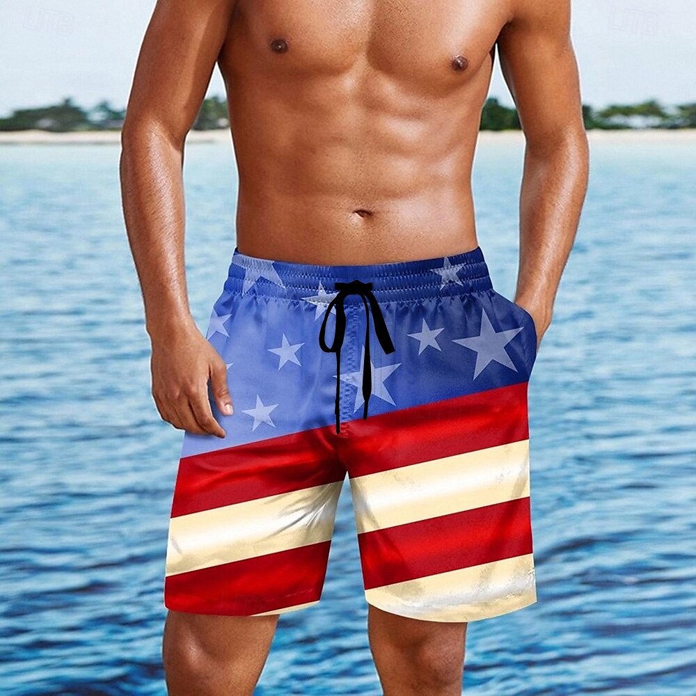 Independence Day Voor heren Amerikaanse vlag Vaderlandslievend Vierde juli Lange zwembroeken Zwemshorts Boardshorts Medium Taille Hawaii Feestdagen Zijzakken Mesh voering Elastische tailleband met 2025 - $19.99 –P4
