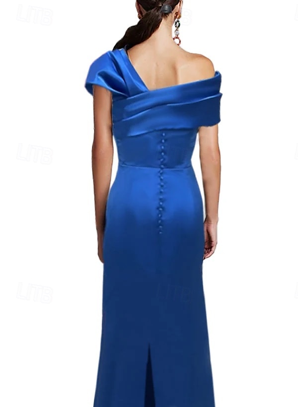 Robe de Soirée Fourreau  Colonne Élégante Robe Formelle Mariage Longueur de Sol Manches Courtes Épaule Dénudée Satin avec Nœud(s) de 2025 ? $119.99 –P5