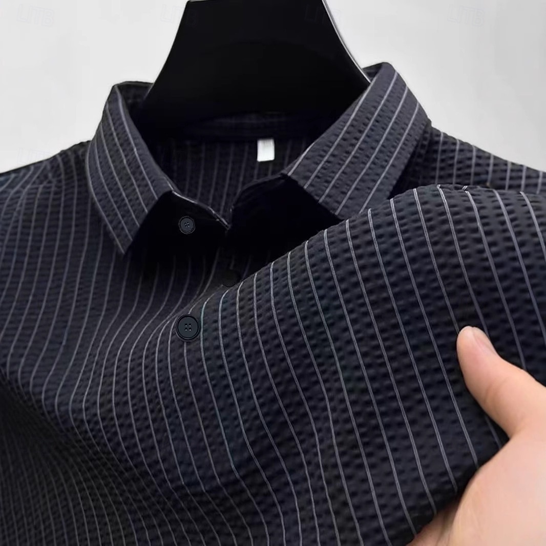 Men's Business Polo Golf Polos Shirts Work Business Lapel Ribbed Polo Collar Short Sleeve Basic Modern Stripes Textured Buttons Knitted Spring & Summer Regular Fit Black White Navy Blue Gray Business 2025 - $22.99 –P3