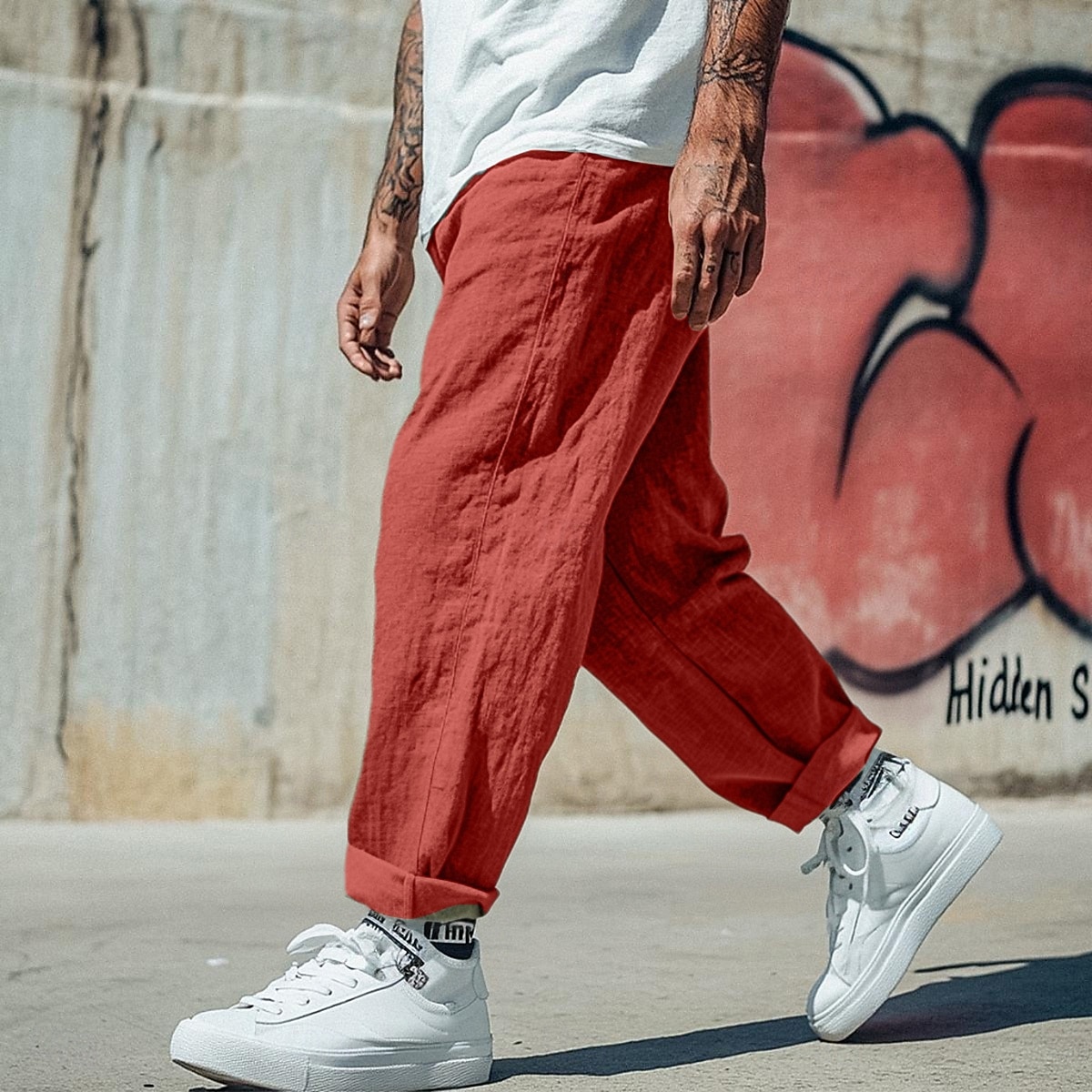 Men's Linen Pants Trousers Summer Pants Baggy Pants Beach Pants Drawstring Elastic Waist Straight Leg Plain Comfort Breathable Full Length Casual Daily Holiday Vacation Fashion Black White 2025 - $20.99 –P9