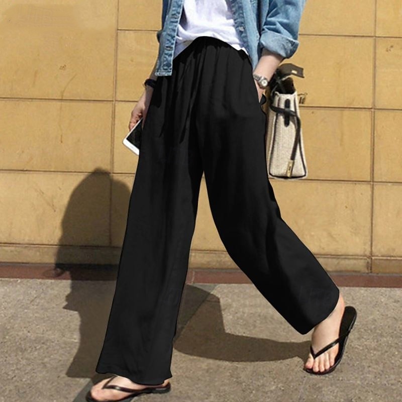 Per donna Pantaloni in cotone e lino Moda Streetwear Comfort Lunghezza intera Naturale Semplice Elastico in vita Comodo All'aperto Confortevole Streetwear Abbigliamento quotidiano Uscire Nero Blu del 2025 a $27.99 –P9