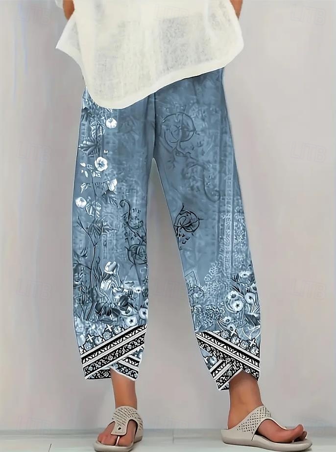 Pentru femei Picior Larg chinez Pantaloni largi Vacanță Epocă Stilul etnic Lungime până la glezne Talie Înaltă Floral Grafic Imprimare Termic cald Respirabil Απαλό Micro-elastic Vacanță Stradă Casual 2025 - $9.99 –P3