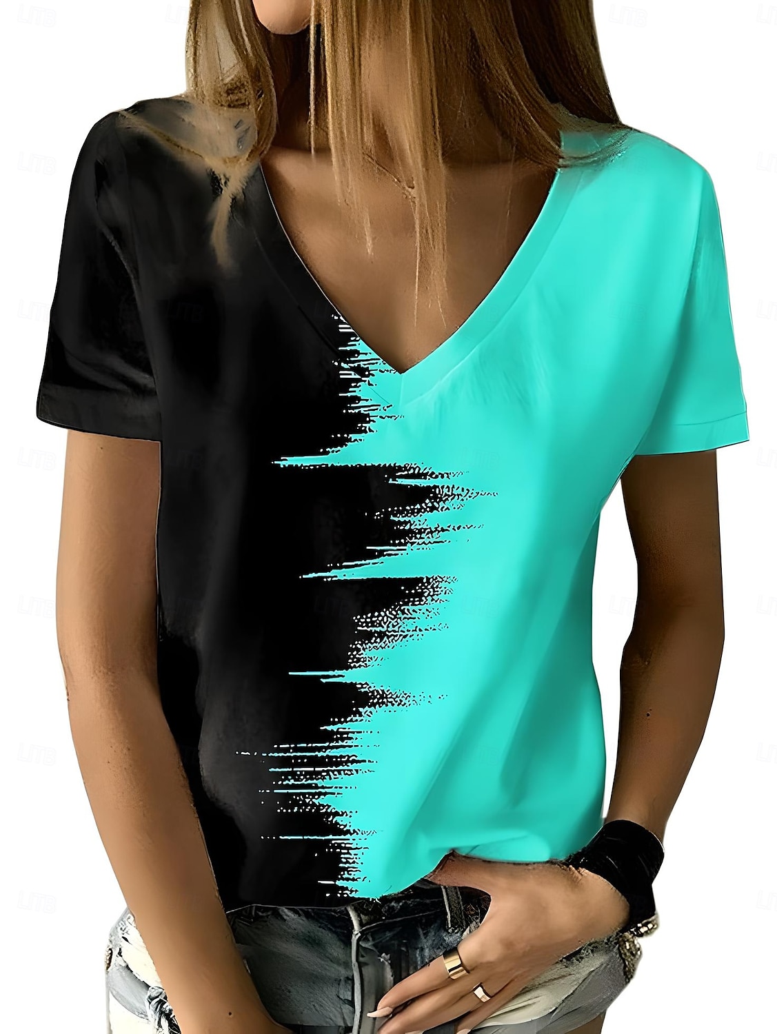 Femmes T-shirt Graphique Géométrique Dégradé de couleur ancien Élégant Moderne Manche Courte Col en V Hauts Réguliers Quotidien Imprimé Blanche Jaune Rouge Bleu Violet Été Printemps de 2025 ? $19.99 –P2