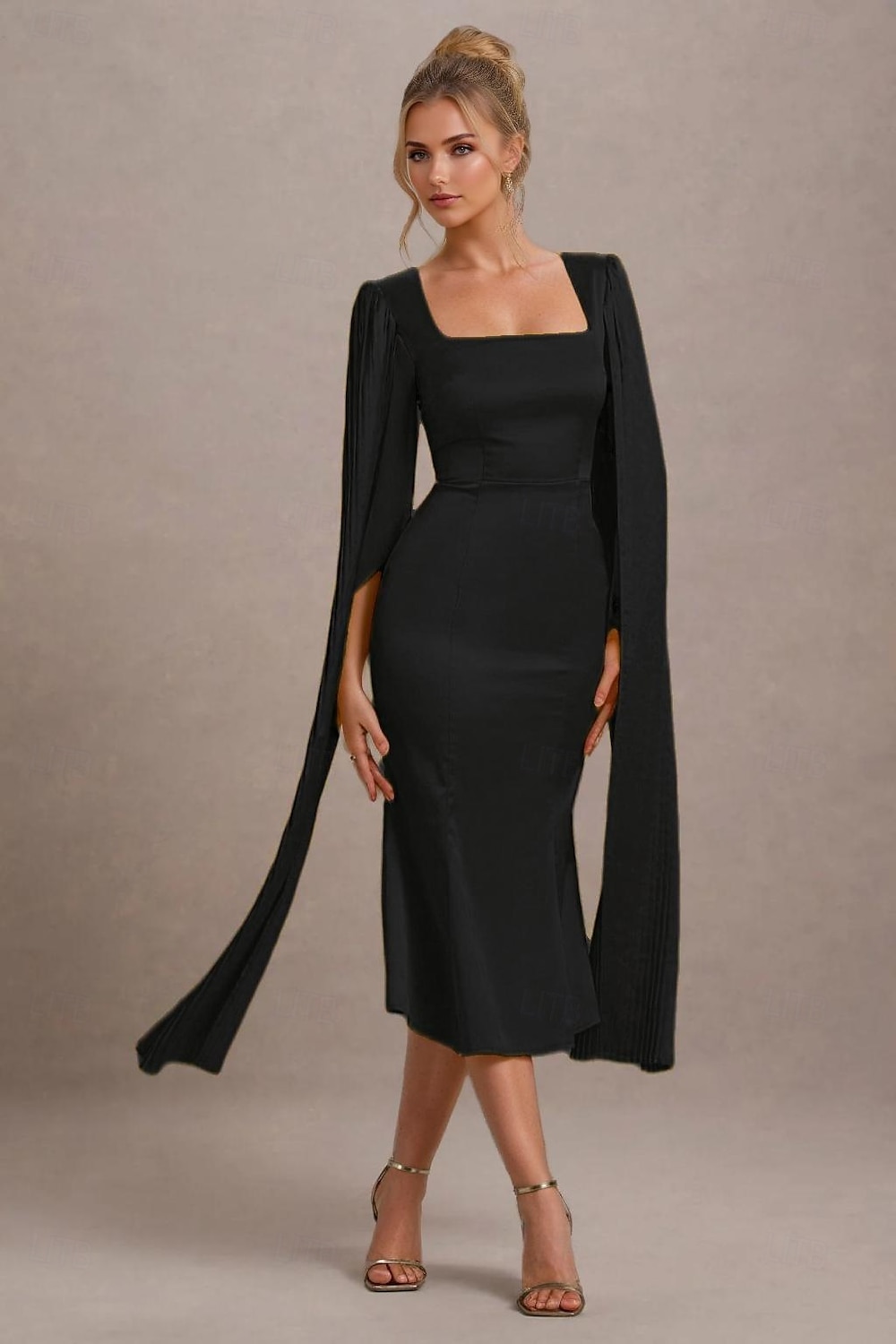 Senapsgul Klänning Fåll Cape Klänning Havfru  Trumpet Cocktail Klänningar Elegant Klänning Formell Bröllop Gäst Klänning Te Längd Midi Längd Fyrkantig Halsringning Siden 2025 - $136.99 –P7