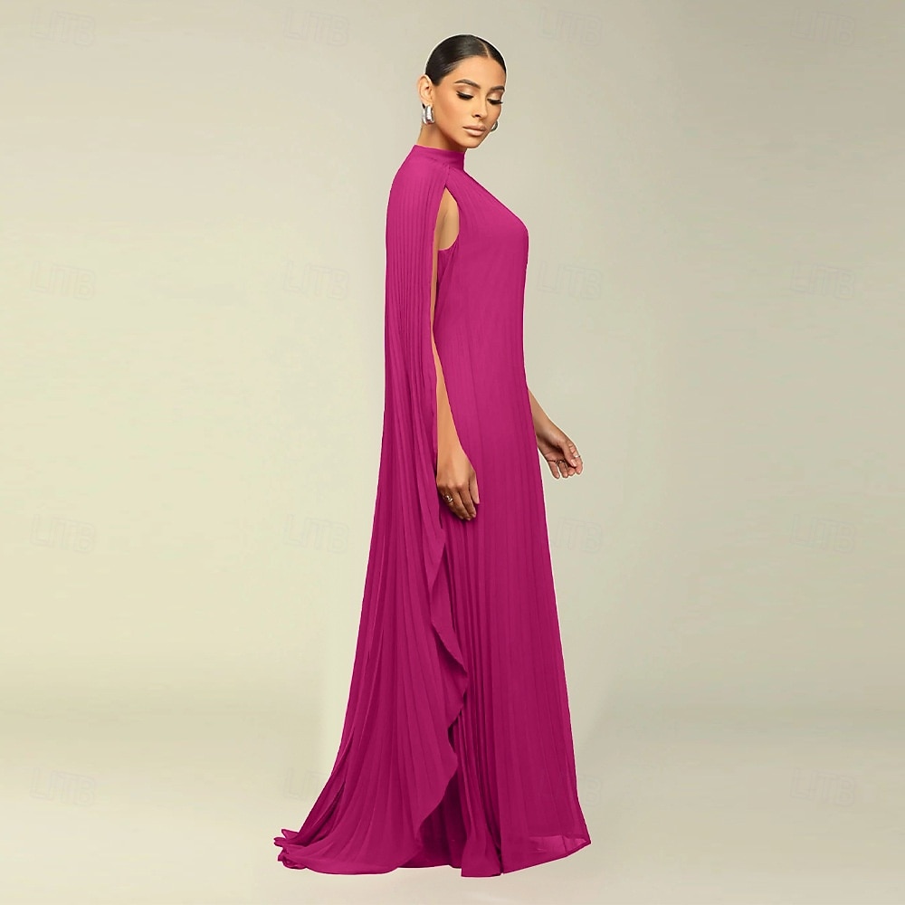 Abiti A-Line Quinceanera elegante abito formale matrimonio lunghezza al pavimento maniche lunghe scollo alto chiffon con pieghe del 2025 a $119.99 –P7