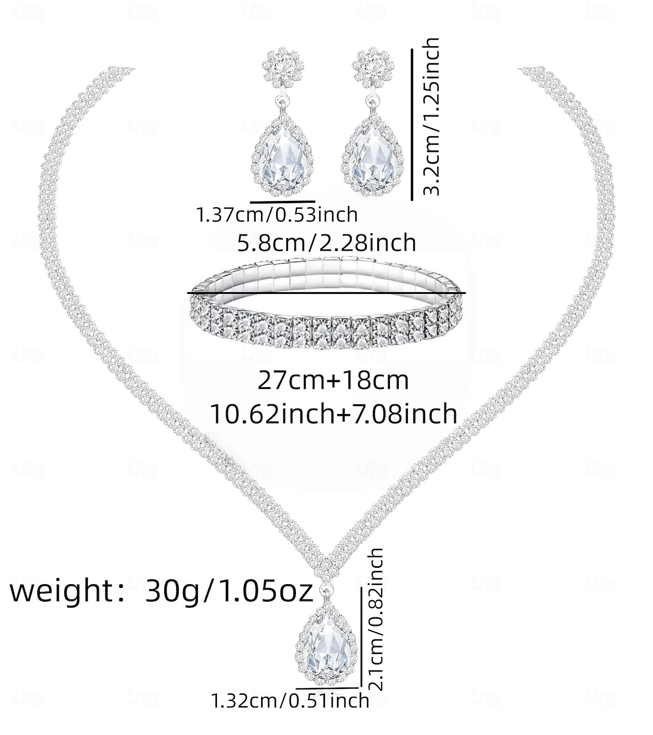 Set di gioielli da sposa, 1 set di orecchini con strass e zirconi, collana e braccialetti, elegante set di gioielli artistici alla moda da donna per matrimoni, feste e abiti da sera. del 2025 a $30.99 –P7