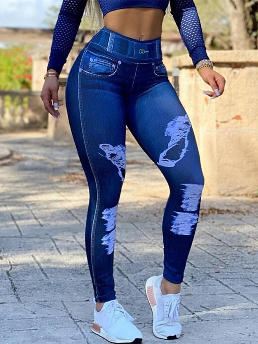 Damleggings byxor 3D-print chinos semester retro mode hel längd hög midja grafisk tryck bekväm mjuk komfortabel stretchig utomhus gatan svart mörk marinblå grå sommar slim fit 2025 - $13.99 –P2