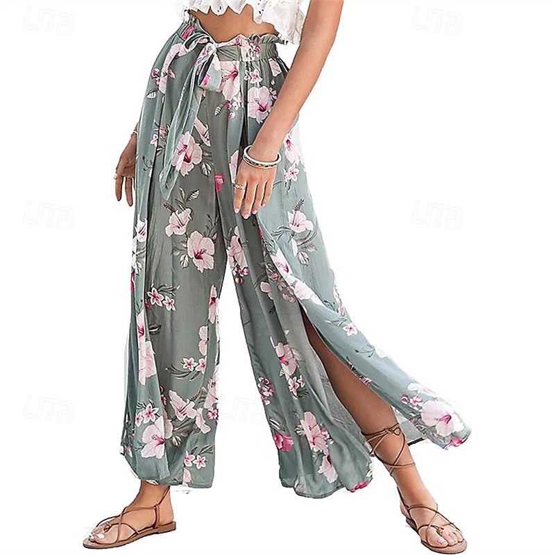 Per donna Pantaloni ispirati al lino Gamba larga Pantaloni Palazzo Moda Boho Lunghezza intera Vita Alta Fiore Elastico in vita Spacco Comodo Confortevole Streetwear Abbigliamento quotidiano Uscire del 2025 a $19.99 –P1