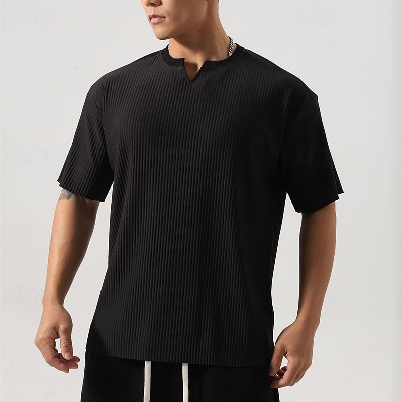 Herren T Shirt T-Shirt Kurzarmshirt Kurzarm V Ausschnitt Sommer Einfach Mode Designer Basic Jacquard Urlaub Straße Ausgehen Schwarz Weiß Dunkelgrau Top T-Shirt für Herren 2025 - $15.99 –P5