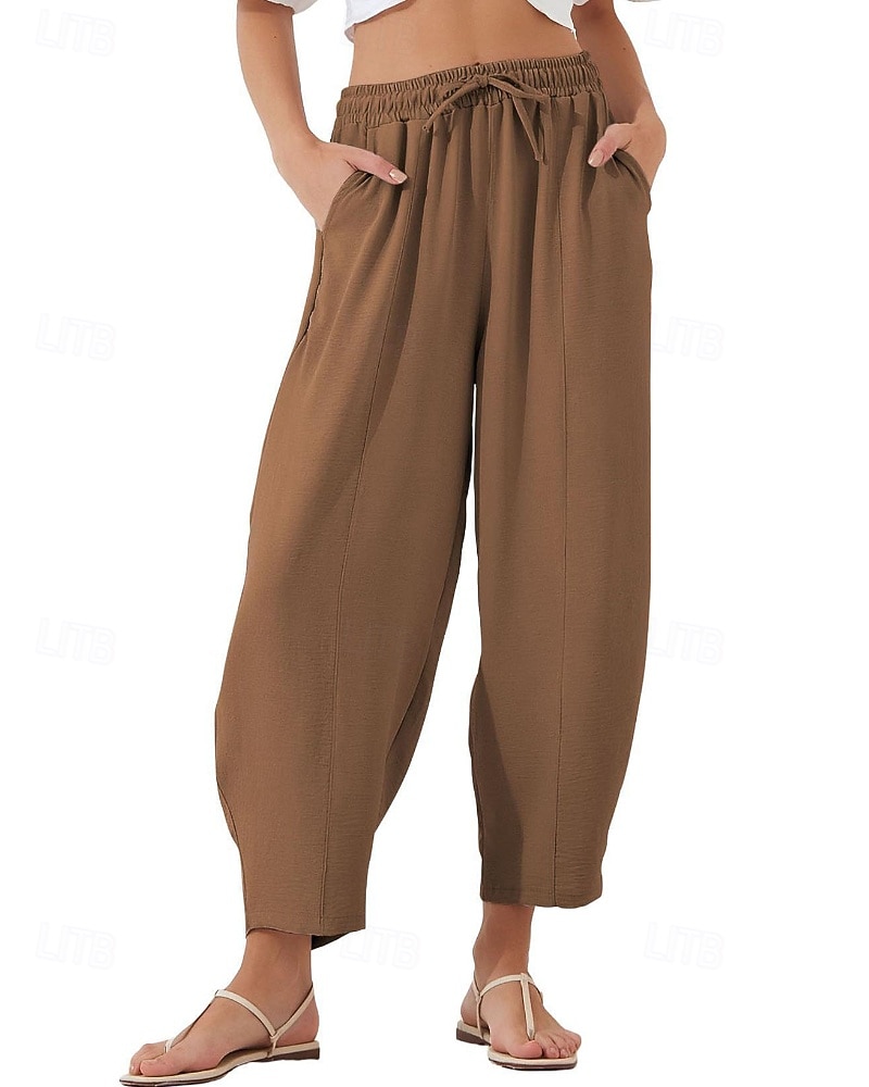 Жен. Брюки Мода Уличный стиль Полная длина Средняя талия Полотняное плетение Карман Эластичный шнурок На открытом воздухе Удобный на открытом воздухе Отпуск 2026 - $22.99 –P11