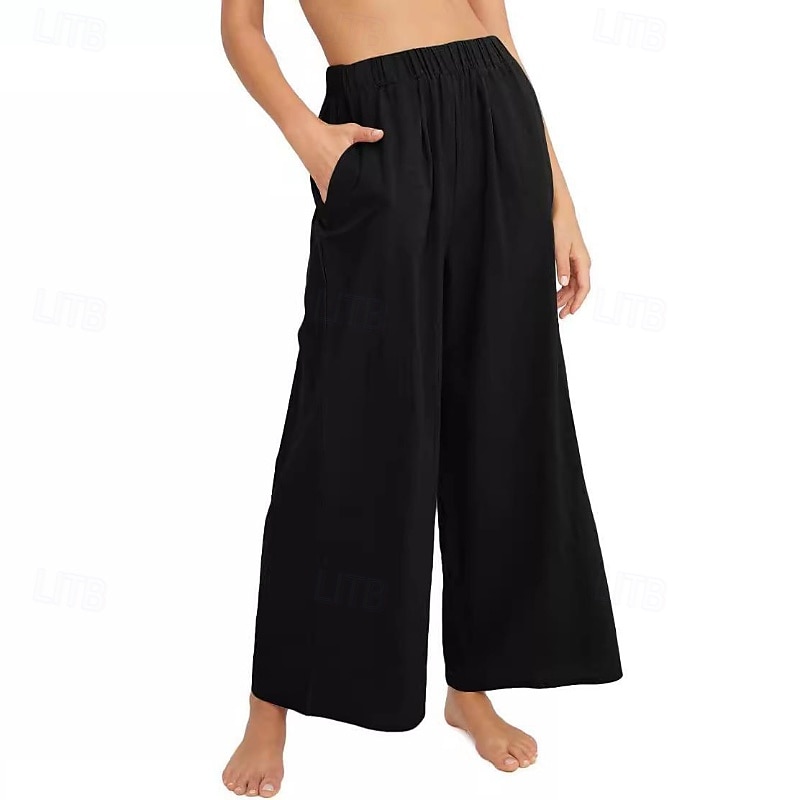 Dame Linbukser i bomull Frekk Bukser Mote Gatemote Full lengde Naturlig عادي Lomme Elastisk midje comfy Utendørs Bekvem utendørs Ferie Aprikos Grå Svart Hvit Sommer Normal 2025 - $24.99 –P5