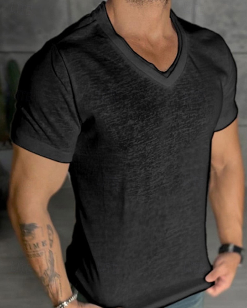 Homens Camiseta Camisetas Camisa de manga curta T-shirt Manga Curta Decote V Verão Tecido Moda Designer Básico Clássico Férias Rua Para Noite Preto Branco cáqui Top Tee para Homens de 2026 por $19.49 –P2