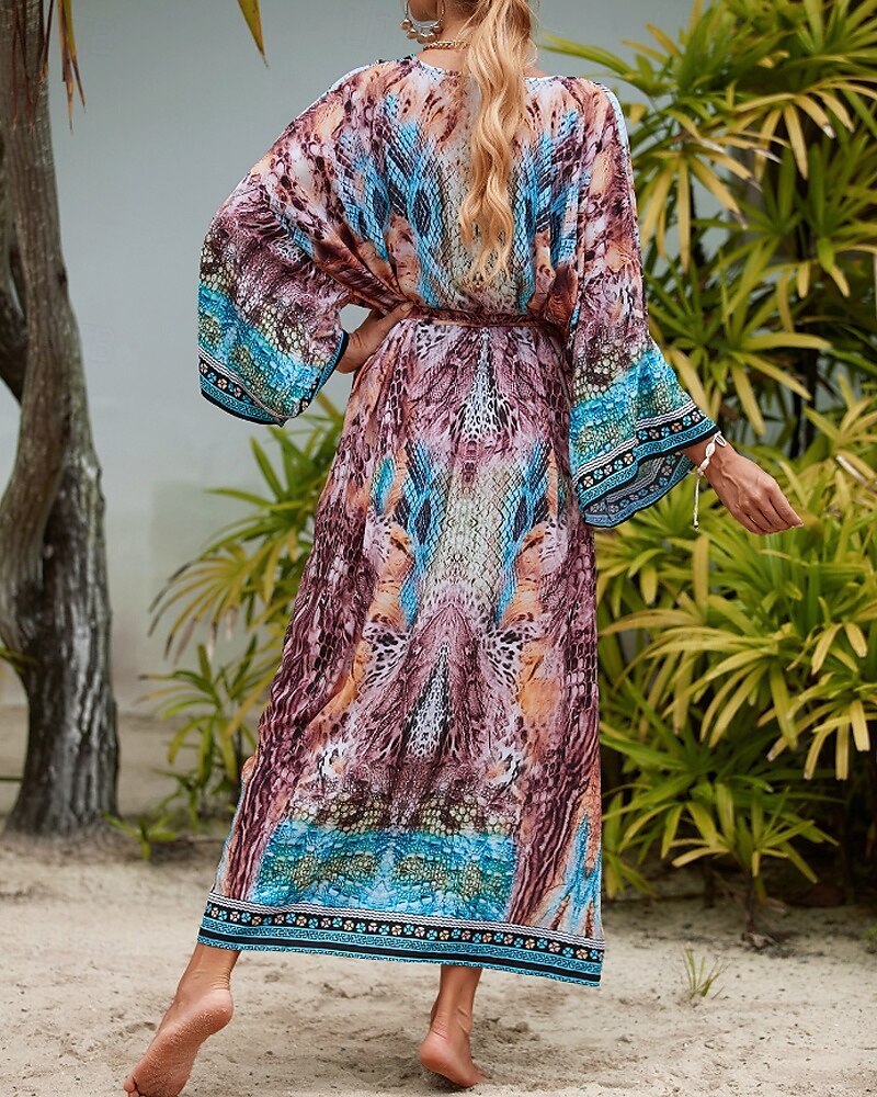 Damen Badeanzug Überwurf Bademode Vorderknoten Strandbekleidung Boho Blume V Ausschnitt Langarm Badeanzüge 2025 - $25.99 –P5